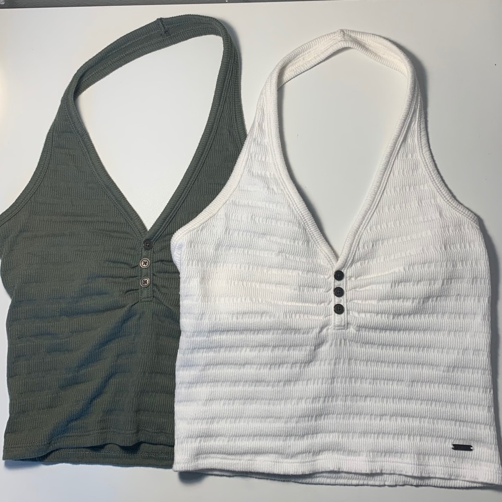 TWO brand new cropped halter hollister tanks